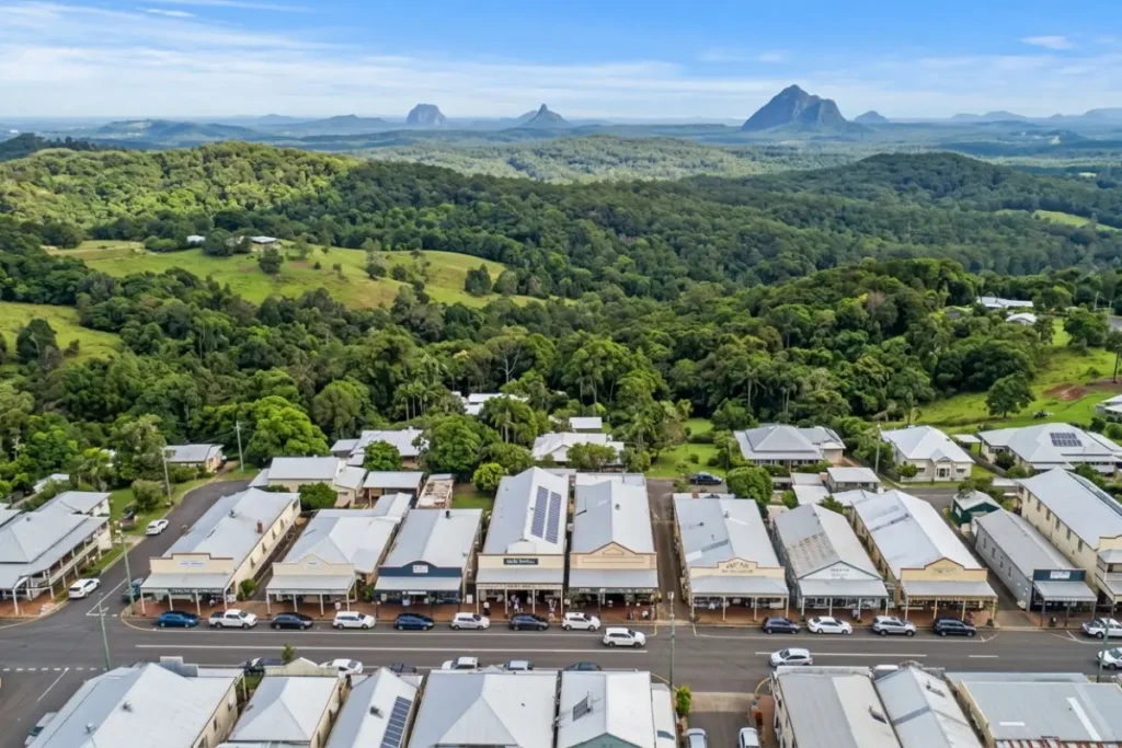 Maleny main street Sunshine Coast Hinterland aerial view