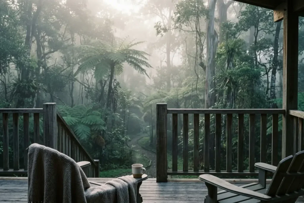 Montville rainforest retreat deck with hinterland view